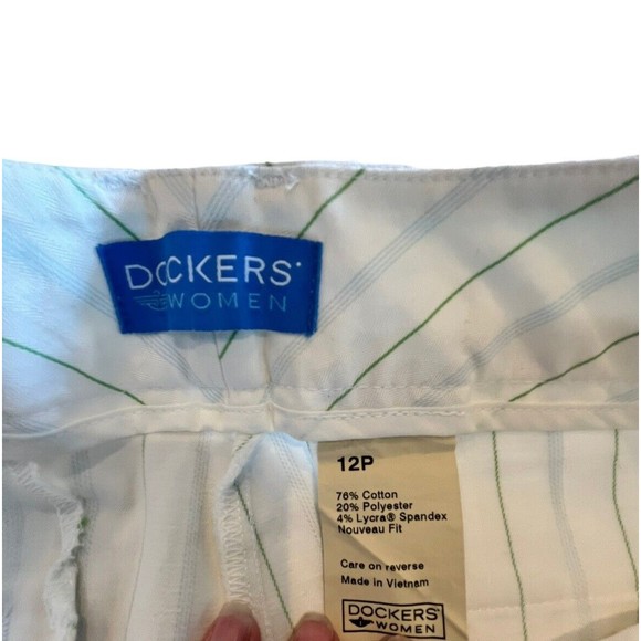 Dockers Women White with stripes Capri Pants Nouveau Fit Calf Size 12P - Picture 2 of 4